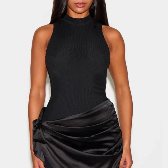 pretty little thing black satin wrap dress Women's Plus Satin Wrap Dress With Fringe Detail, Black